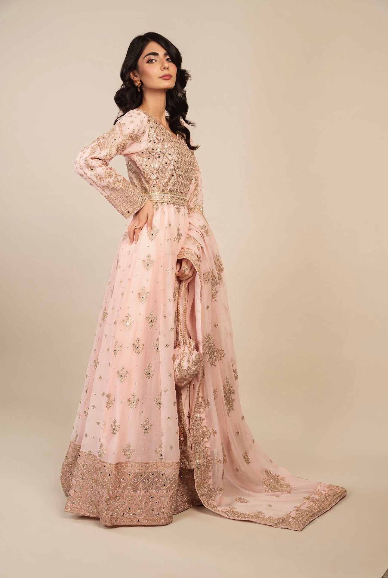 SIMRANS ‘Aura’ | Embroidered Chiffon Maxi Readymade | SM547 (Peach)