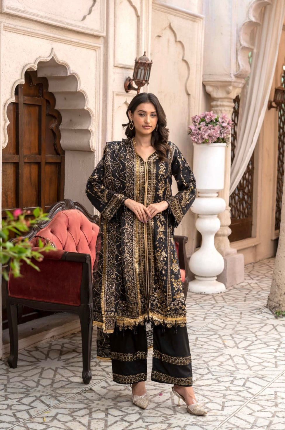 S Creations | Embroidered Organza Formal Readymade Womenswear Traditional | SC180 (5 Colours)