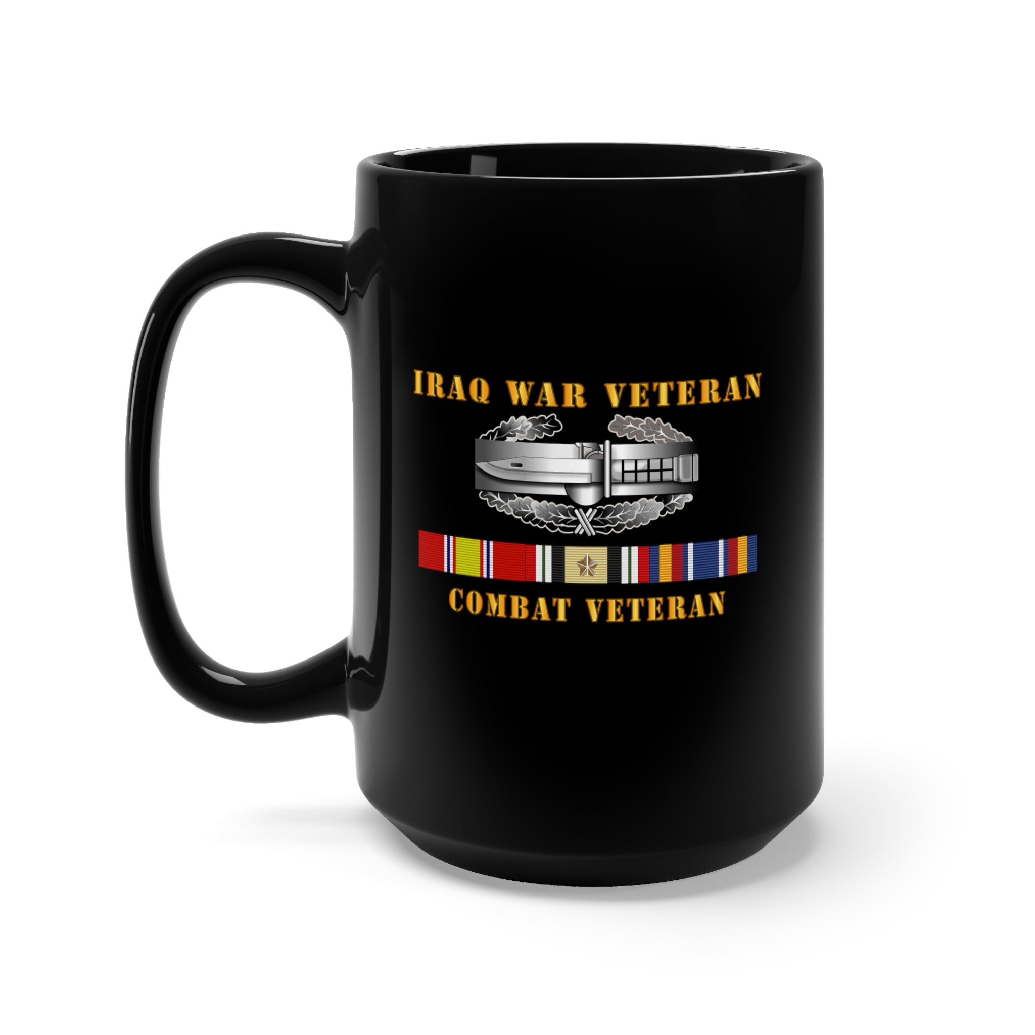 Black Mug 15oz - Army - Iraq War Veteran - Combat Action Badge w CAB IRAQ SVC
