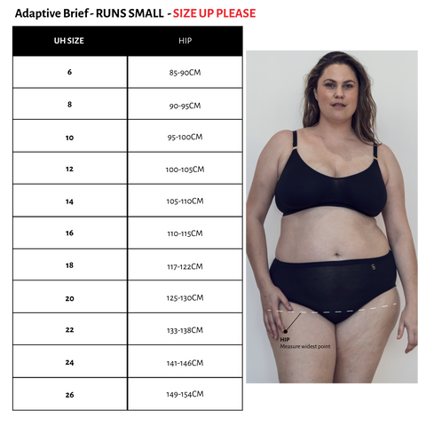 Size Chart for Adaptive Brief - Please size up