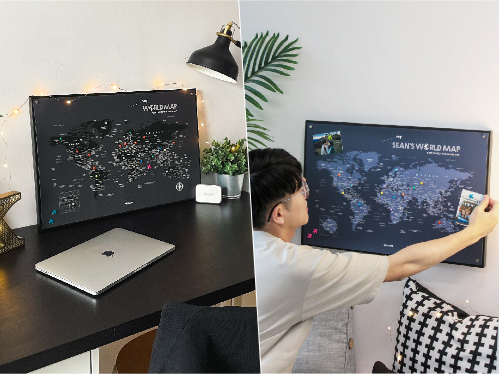 umade-UMade訂製地圖-IKEA磁吸系列-世界地圖-夜幕黑-海軍藍-IKEA留言板-書桌擺飾-居家佈置-紀錄旅程-標記地點