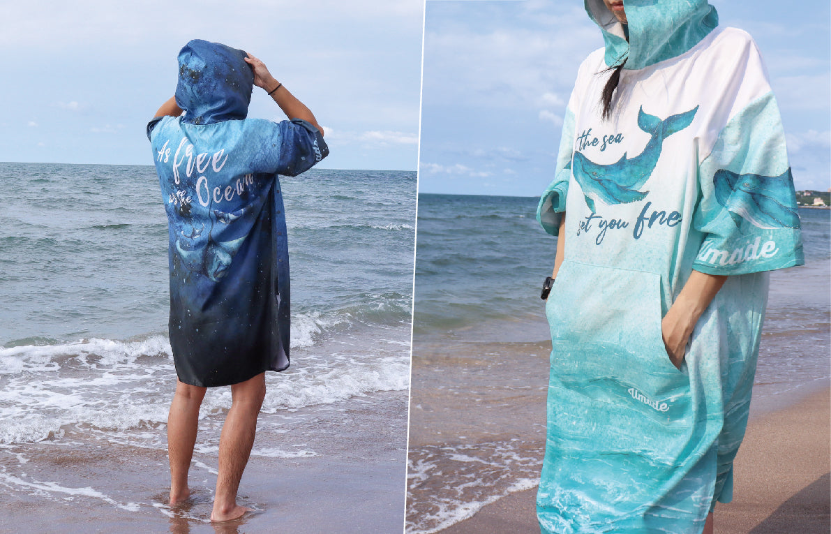 umade-萬用快乾毛巾衣/浴巾衣/海灘巾--幸運鯨魚尾-幽藍鬼蝠魟-夏天暑假海邊玩水玩沙必備時尚又實用的單品，熱愛戶外運動的朋友超適合