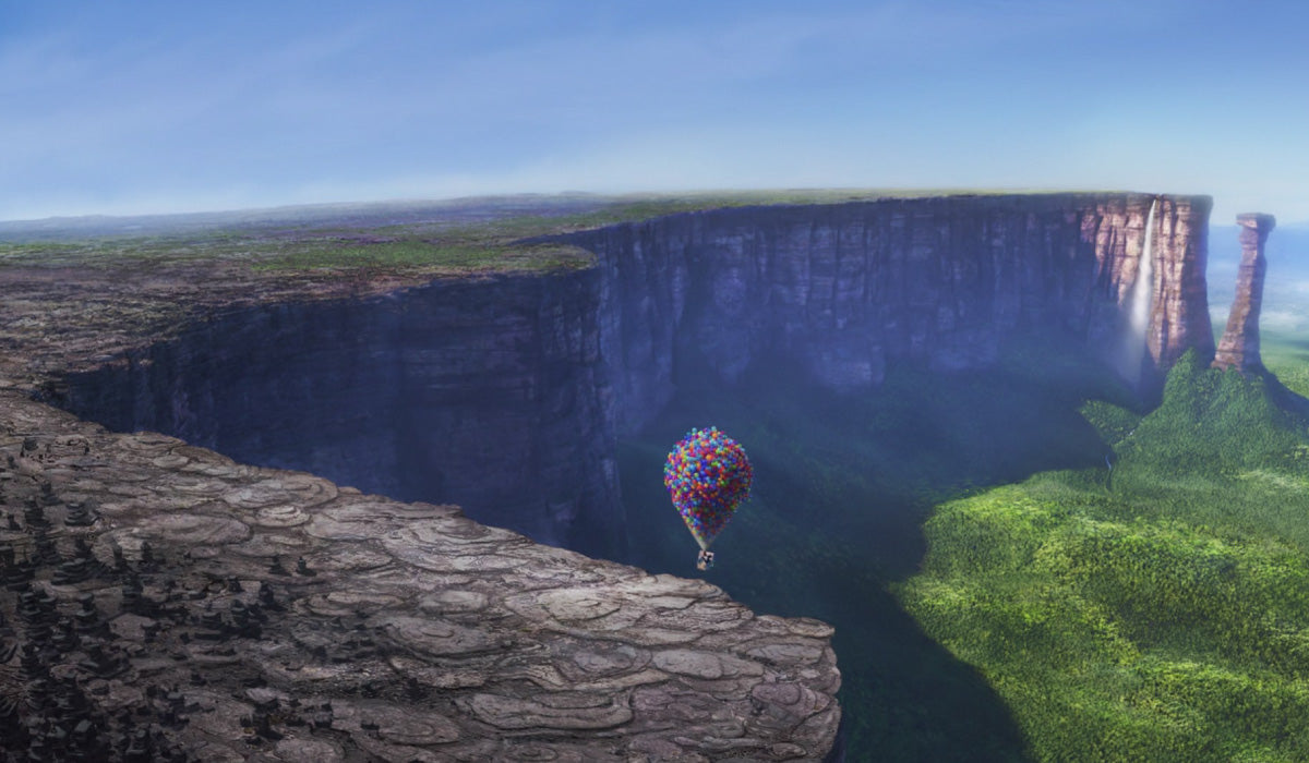 動畫電影天外奇蹟-卡爾爺爺帶著小羅搭熱氣球一起去尋找仙境瀑布的冒險旅程