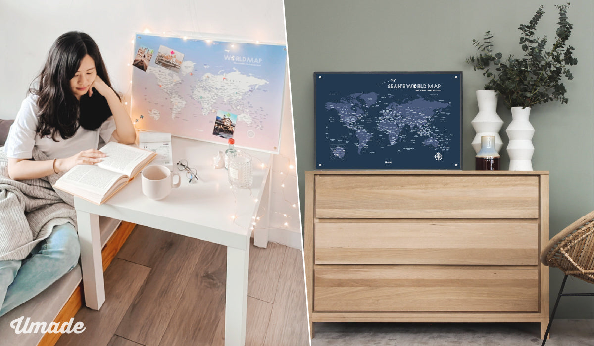 umade-umade訂製地圖-IKEA磁吸海報系列-世界地圖-海軍藍-輕柔粉--KEA留言板-居家佈置-角落佈置-書桌擺飾-裝飾品