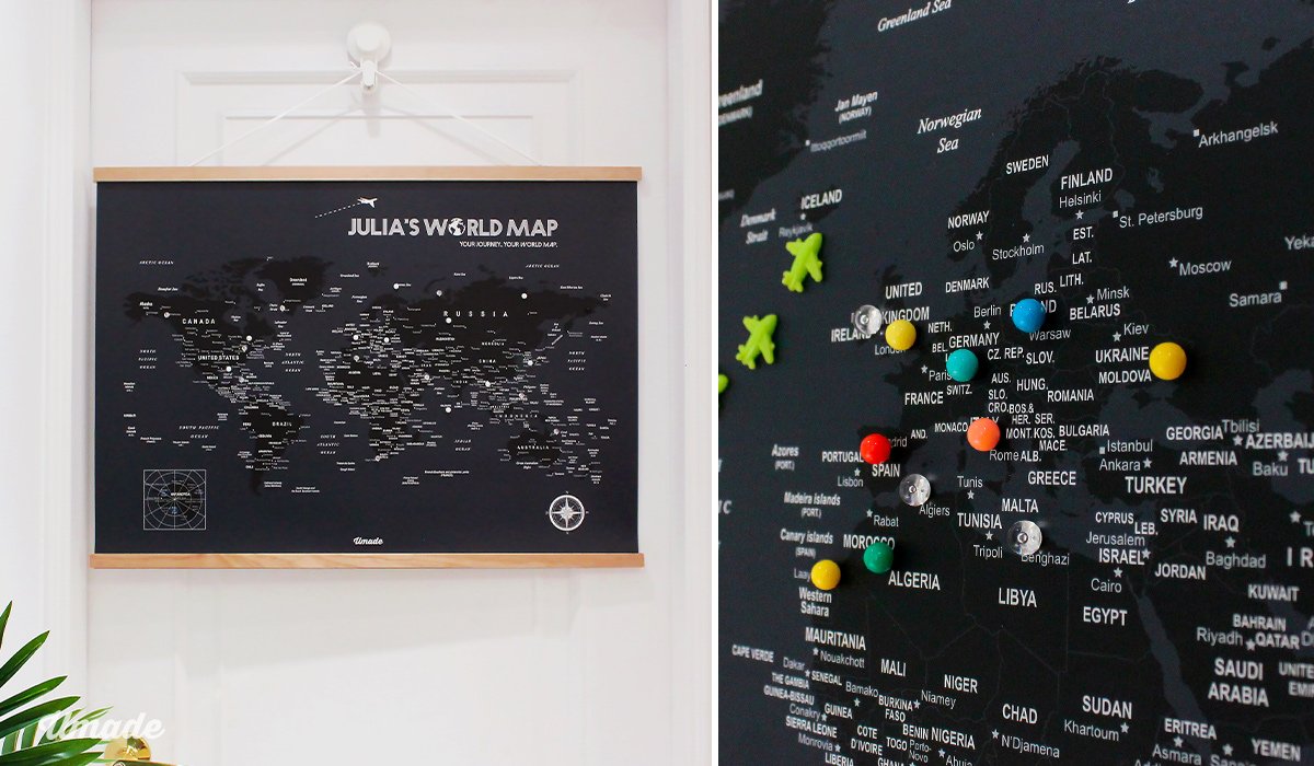 umade-umap-訂製世界地圖(實木框海報)-彩色水晶磁鐵地標扣-夜幕黑色-居家空間佈置外，還可以一起來記錄你的旅行足跡