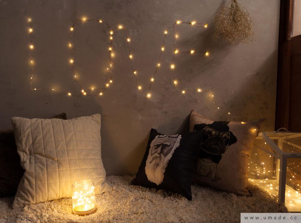 umade-星光絲線LED燈-生日禮物推薦-輕鬆彎曲排列出喜愛心形狀 情侶一起佈置房間