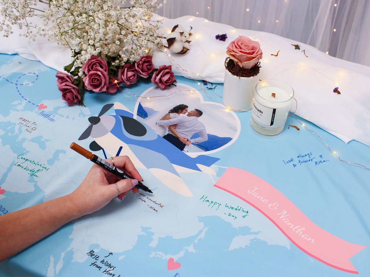 umade-umap-訂製世界地圖簽名綢(壁幔/布)-天空藍色-婚禮佈置-新婚禮物-結婚送禮推薦-浪漫婚禮