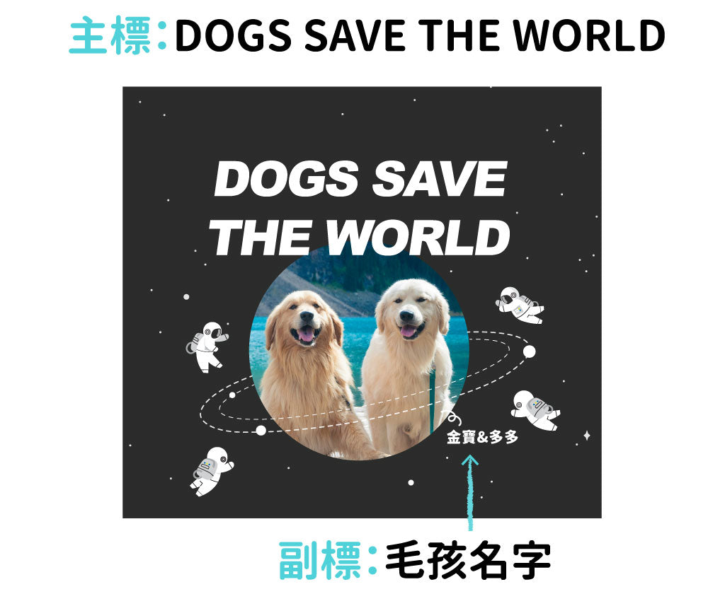 毛小孩年曆訂製文字示意圖-DOGS SAVE THE WORLD