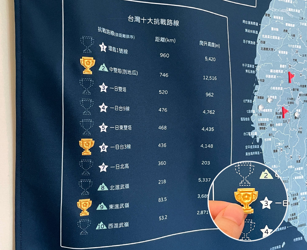 umade-umap-訂製單車地圖(壁幔/布)-峰礦藍色-精選台灣十大挑戰路線