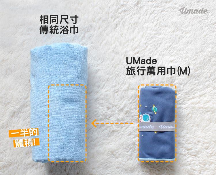 umade-萬用快乾巾-快乾巾和市售傳統毛巾體積比較