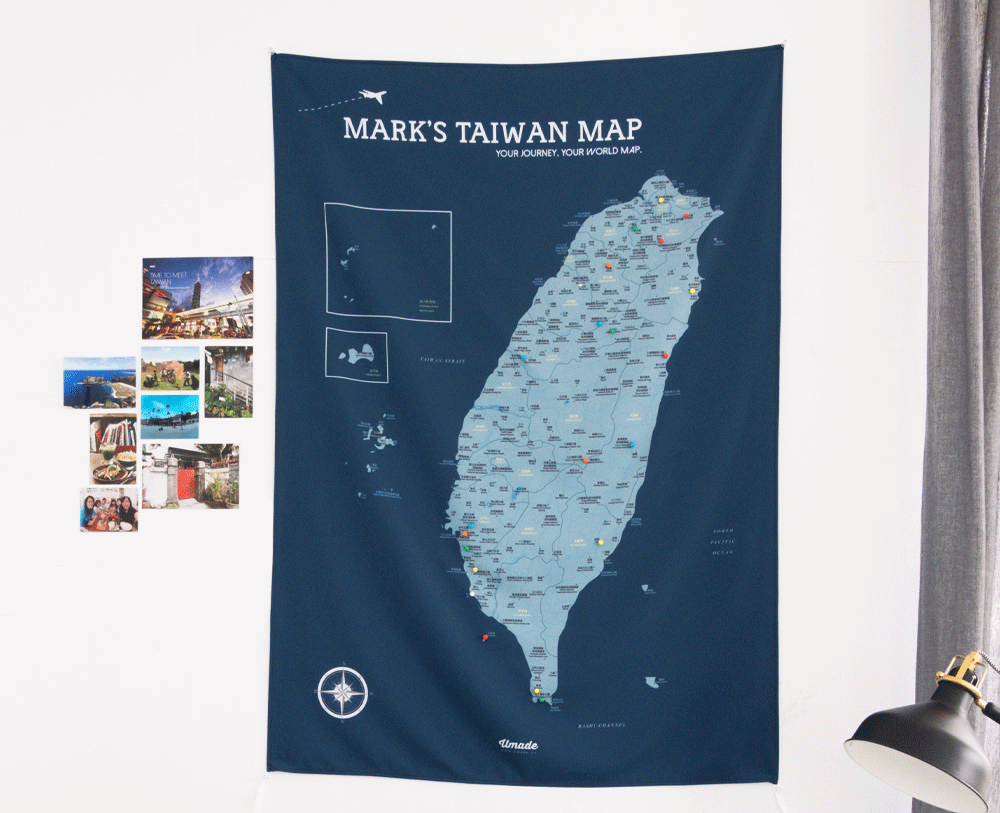 台湾地図-各県と市/人気の観光地(ウォールタペストリー/クロス