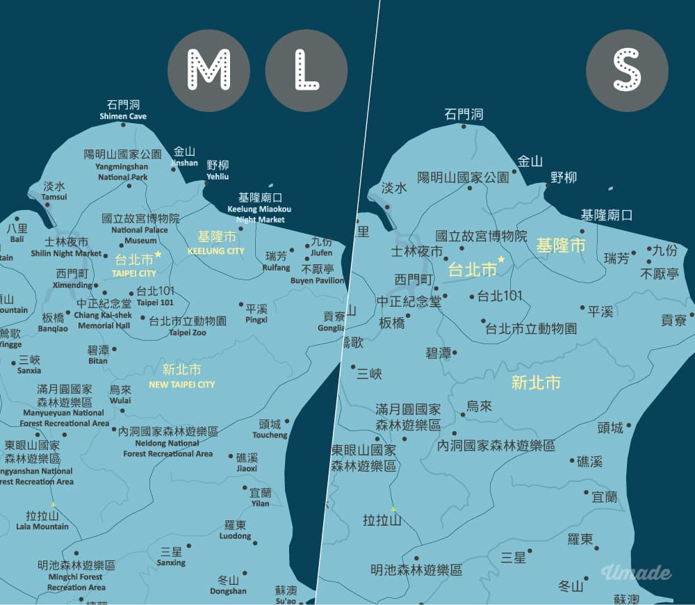 umade-訂製台灣地圖壁幔-S & M & L尺寸地名示意