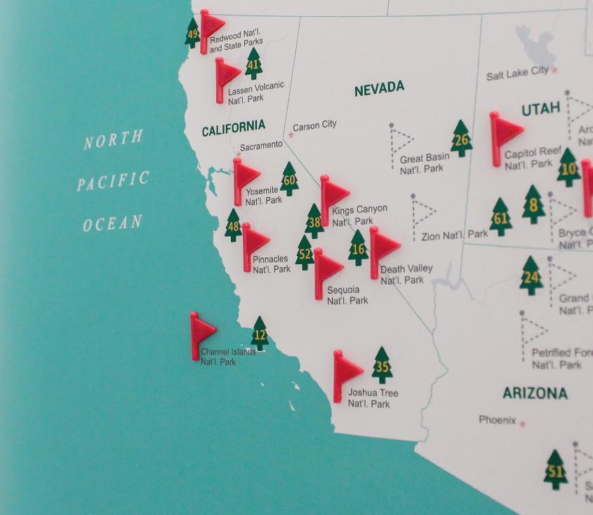 umade-訂製美國國家公園地圖實木框海報-藝術微噴、顏色細緻，小字也清清楚楚