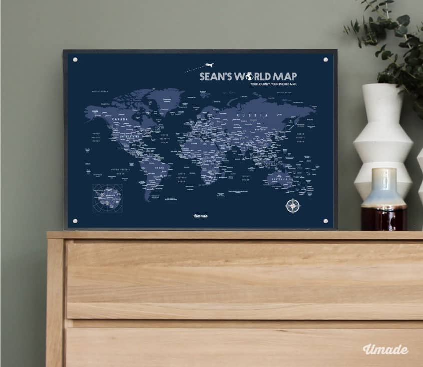 umade-訂製世界地圖小海報-世界地圖-海軍藍