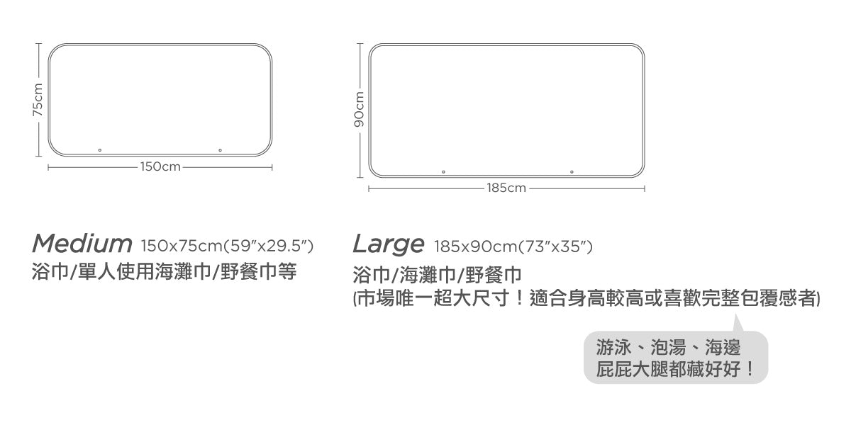 UMade快乾巾-海洋印花系列尺寸示意