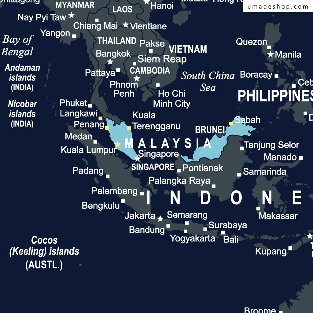 Umade世界地圖-馬來西亞特別標色