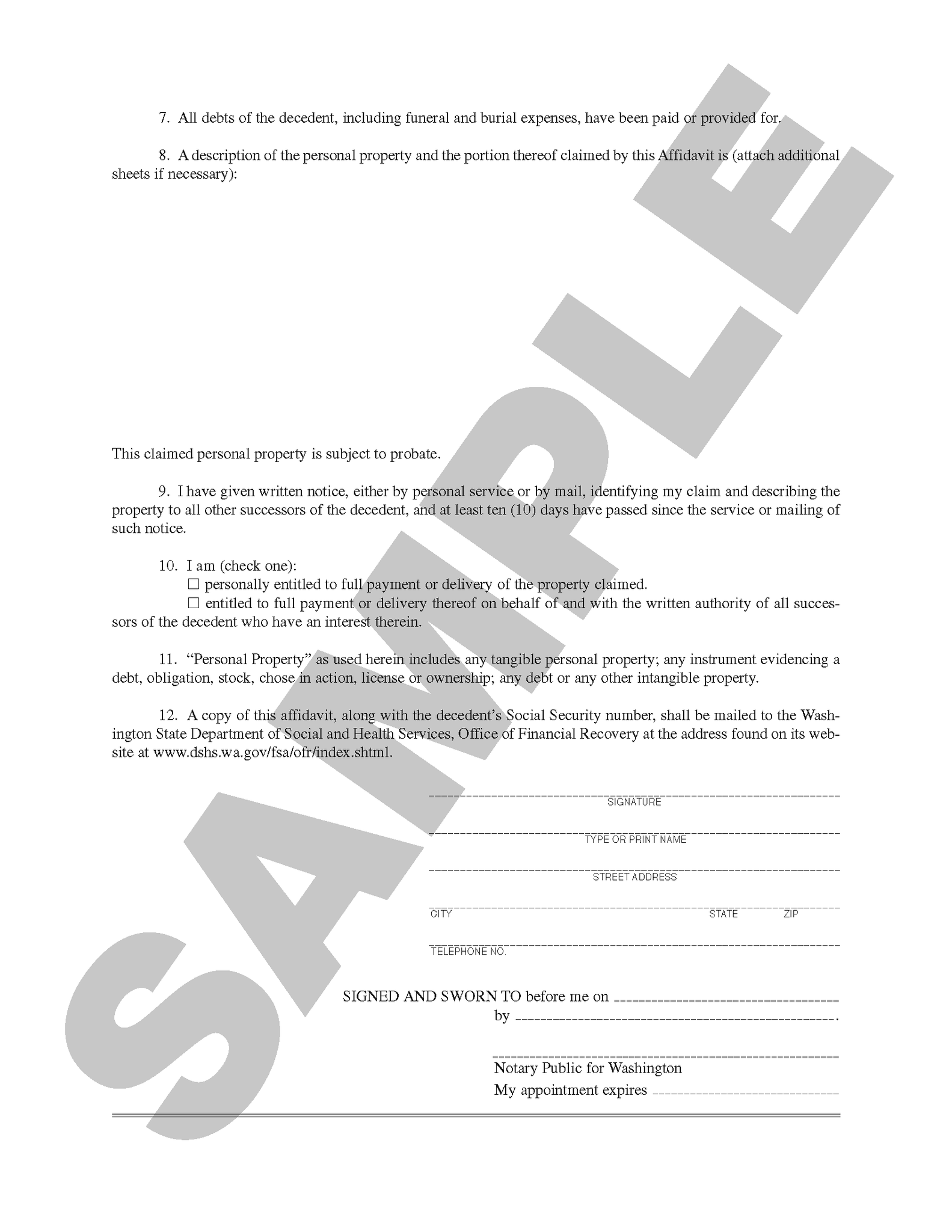 Wa 314 Affidavit Of Successor Of Decedent Small Estate Wa Stevens Ness Law Publishing Co 2319