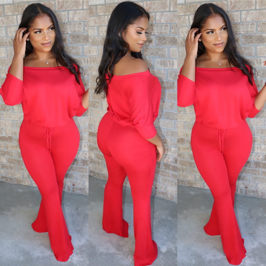 Fall Flare Jumpsuit Red – Sugar Popped