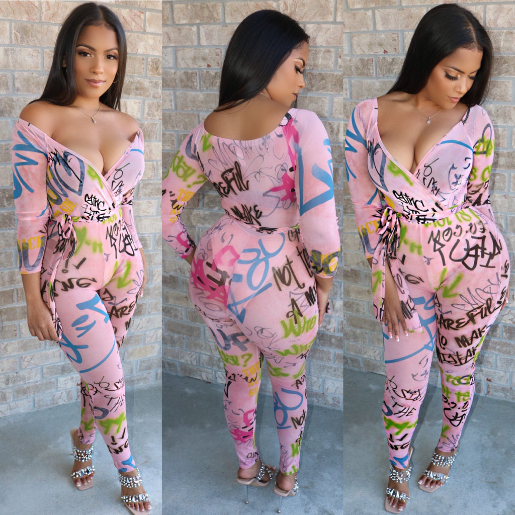 pink mesh jumpsuit