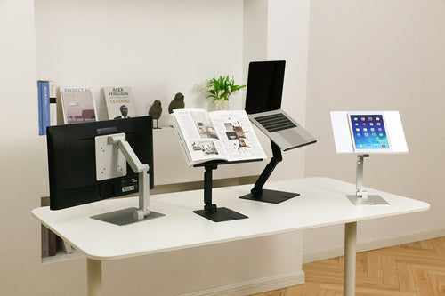 aluminum monitor arm, book stand, macbook pro flexible riser, ipad reader, versatile laptop stand 