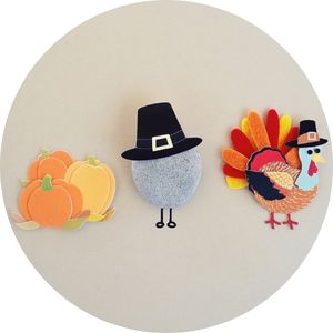 Pumpkin, Pilgrim and Thanksgiving Turkey Graphics on Gray Background