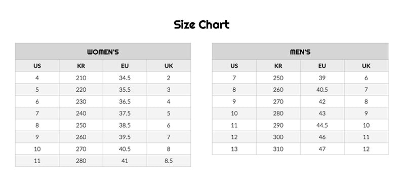 Jackwest Size Chart