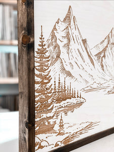 Mountain Landscape Laser Engraved Wooden Artwork
