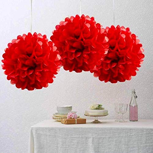 MRMSLI 10pcs 10inch red yellow black party decorations tissue paper flower  pom poms for birthday party