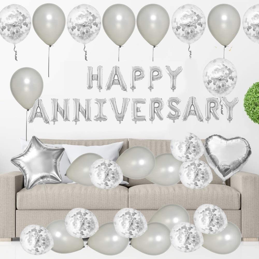 Silver Anniversary Decorations Party Supplies Set Balloons Banner For Theme My Party