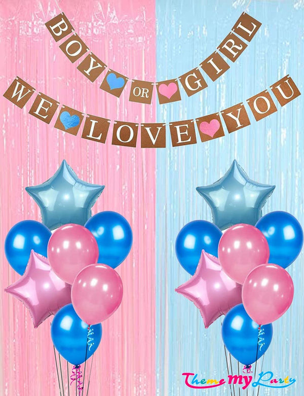 Boy Or Girl We Love You Banner Its Girl And Its Boy Pink Blue Balloon Theme My Party