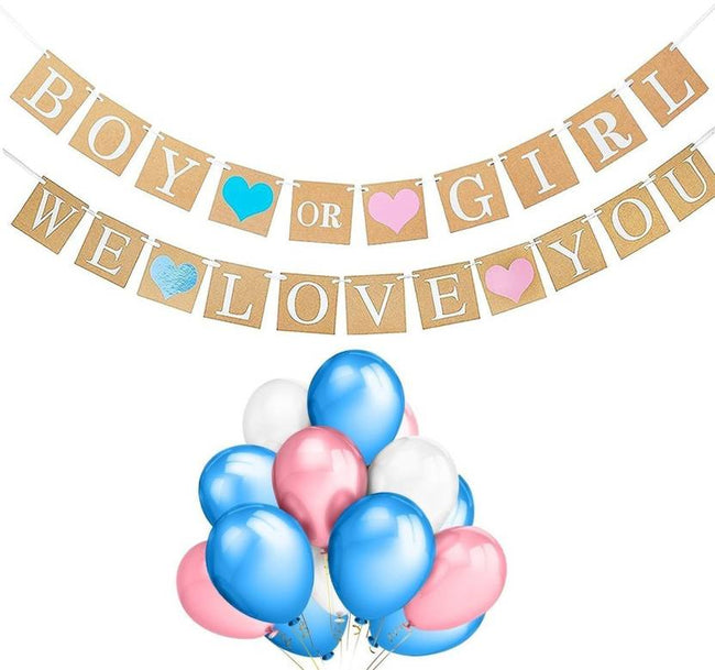 Boy Or Girl We Love You Banner And Metallic Blue Pink And White Bal Theme My Party