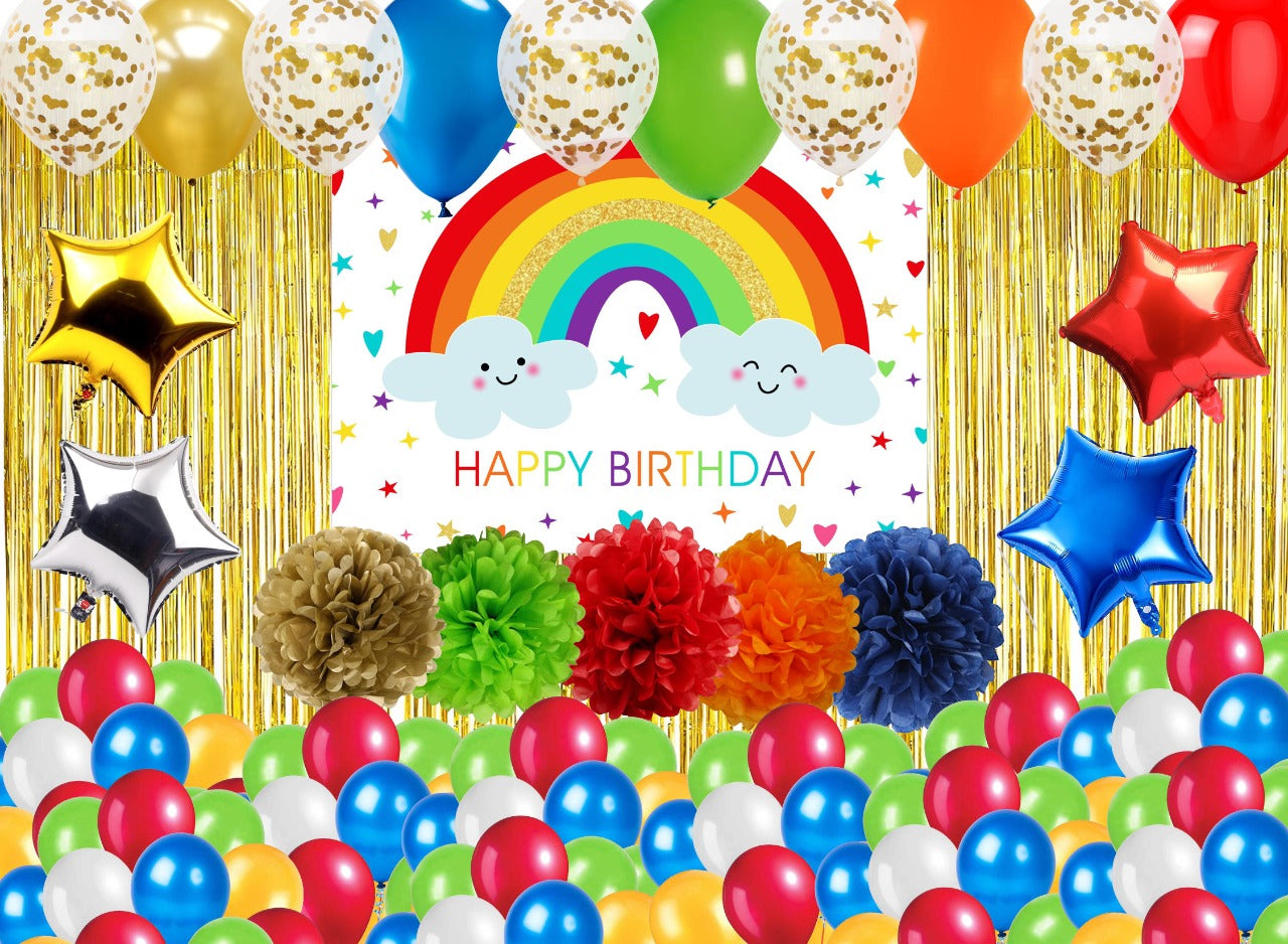 Buy Rainbow Theme Birthday Party Complete Decoration Kit | Party Supplies |  Thememyparty – Theme My Party