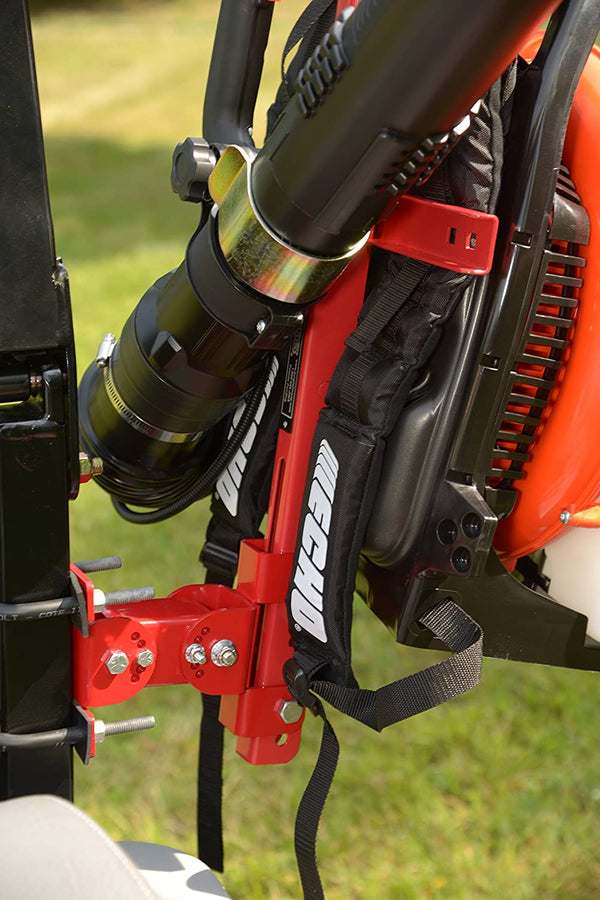 Backpack Blower Holder Rack - Secures backpack to Commercial Mowers