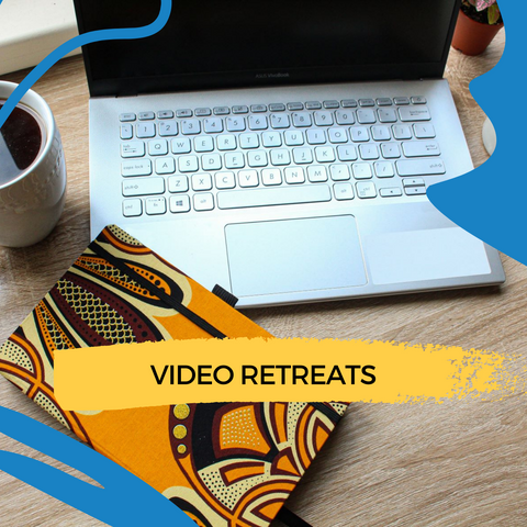 video retreats for self care journaling with laptop, coffee, and custom wellness journal