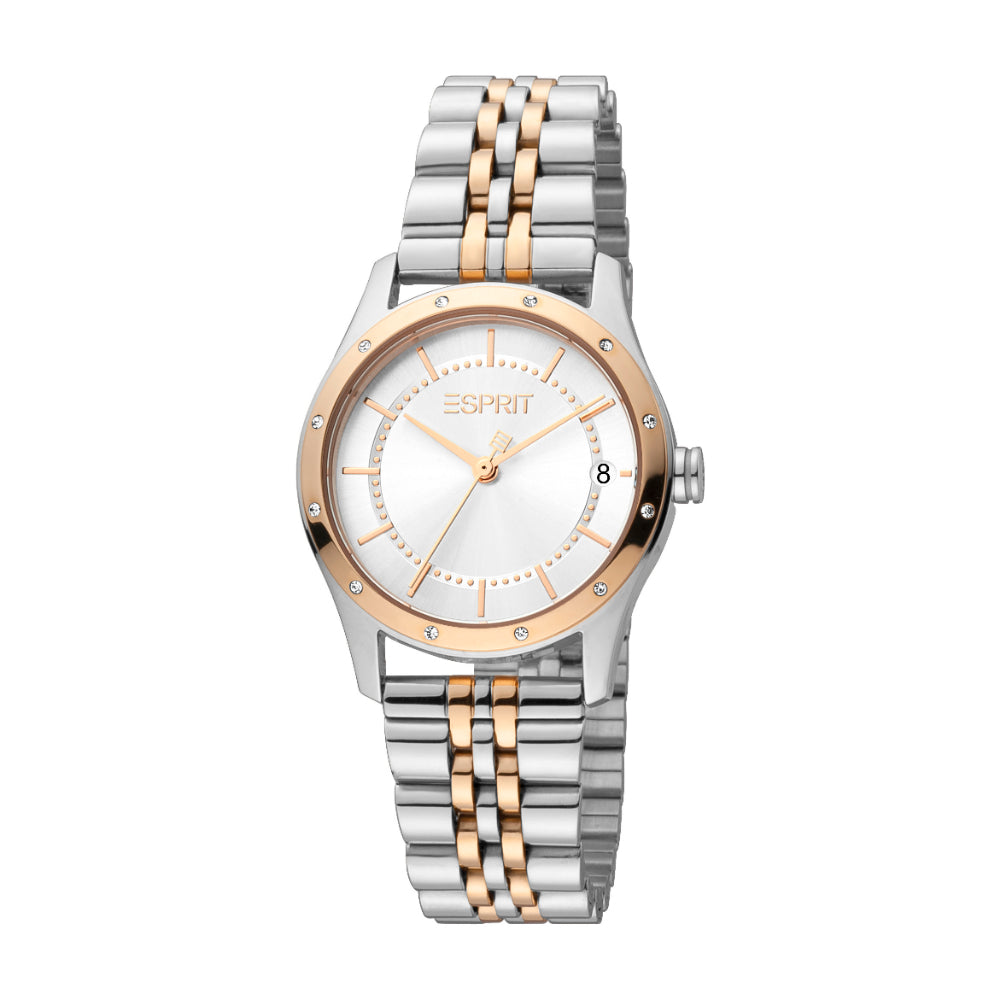 ESPRIT Women's Two Tone Silver & Rose Gold Color Watch with Date Funct ...