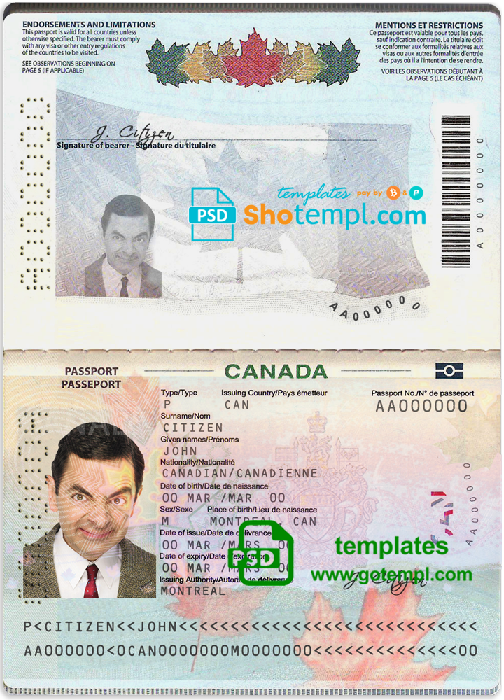 canada passport free psd