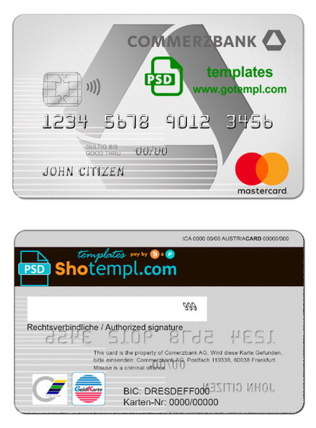 Germany Commerzbank Bank Mastercard Card Template In Psd Format Fully Shotempl Com Templates