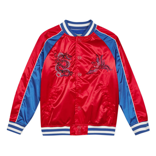 Embroidered Satin Varsity Jacket in White - Kenzo Kids