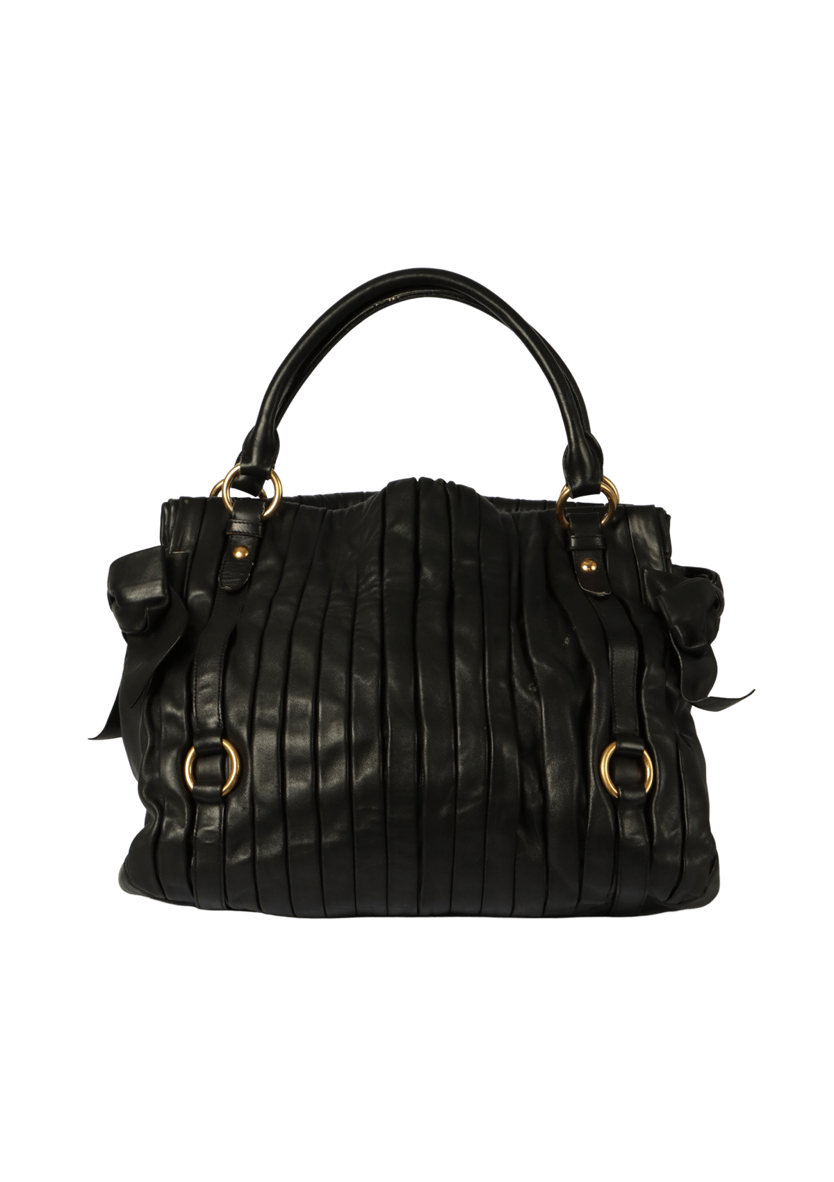 Miu Miu Black Vitello Lux Bow Satchel Leather Pony-style calfskin