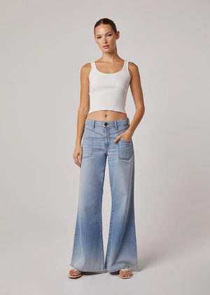 Cary High Rise Wide Leg Denim in Light Teddy & Dark Lorient - CHRISSY'S on El Paseo