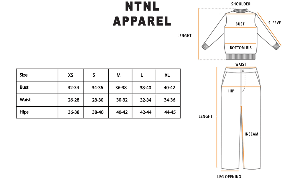 Women OG tracksuit sizing chart | NtnlApparel