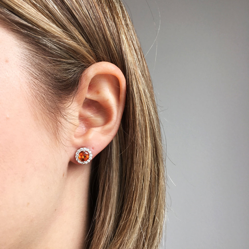 Round Orange Sapphire Studs New Wave Jewellery