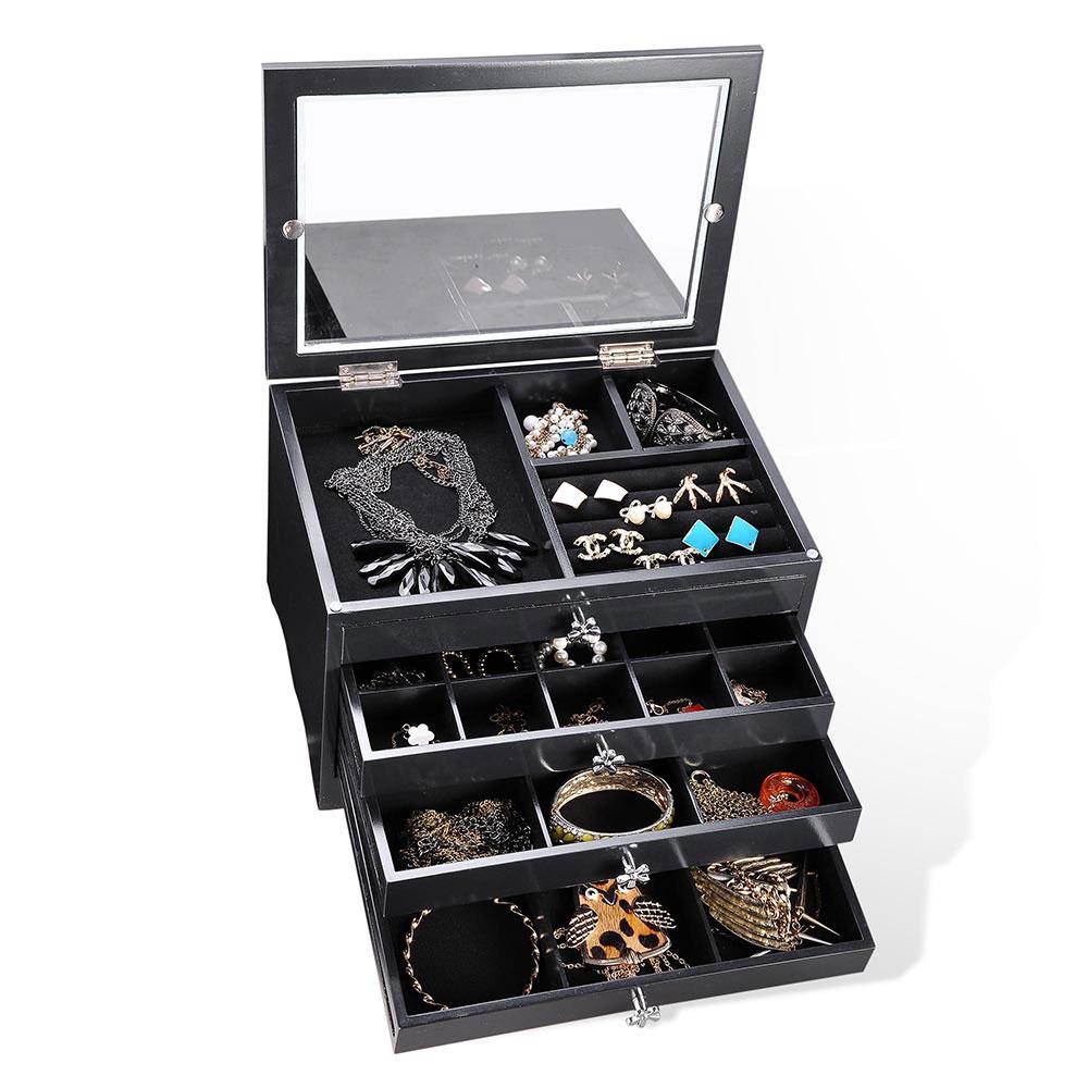 Tabletop Jewelry Box Organizer Cabinet w/ Mirror - Black – The Salon Outlet