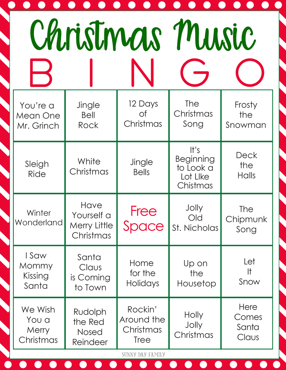 christmas bingo cards