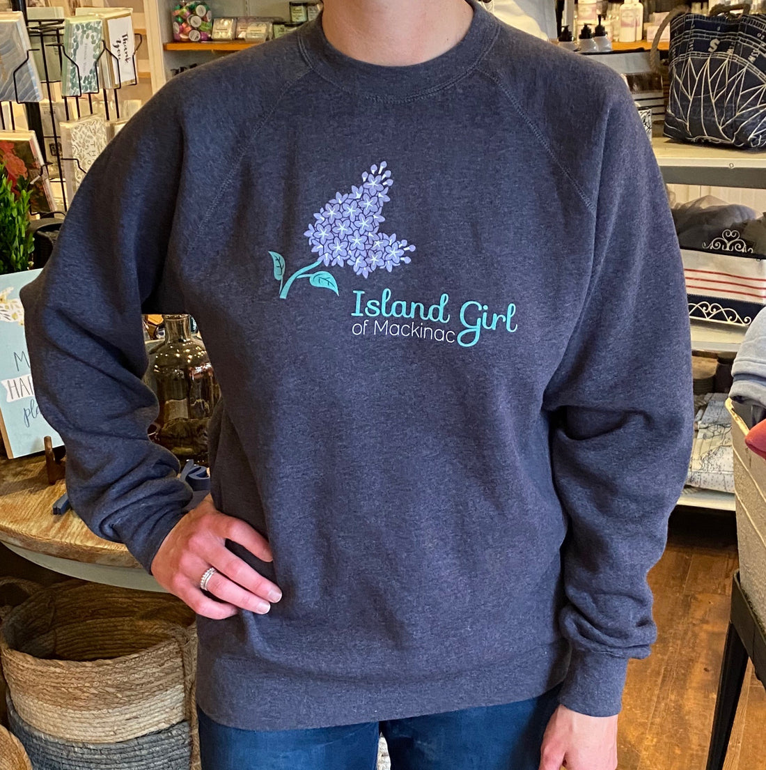 Island Girl Lilac Crewneck Sweatshirt Gray – Little Luxuries of Mackinac
