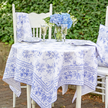 April's Village Tablecloth White/Pink/Blue, 100% Cotton, Size 60x90 | April Cornell