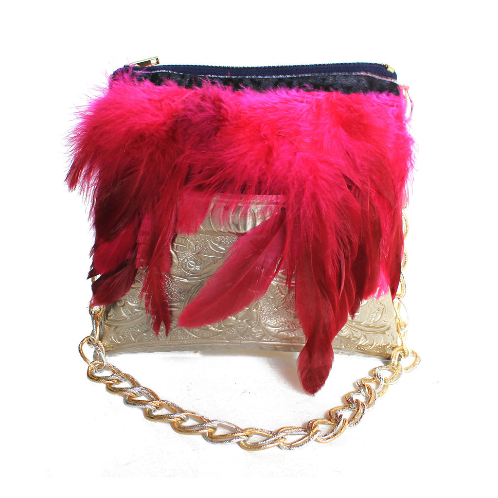 feather clutch bag