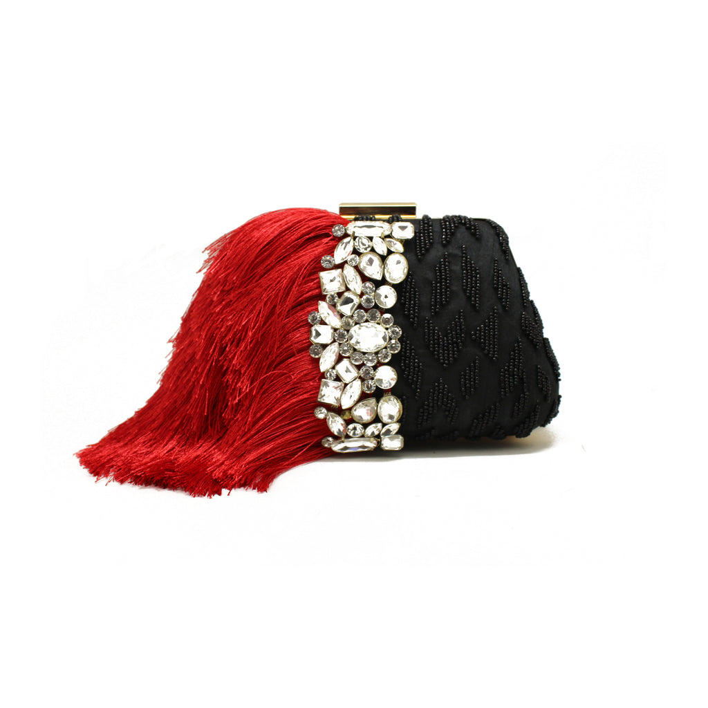 black and red clutch bag