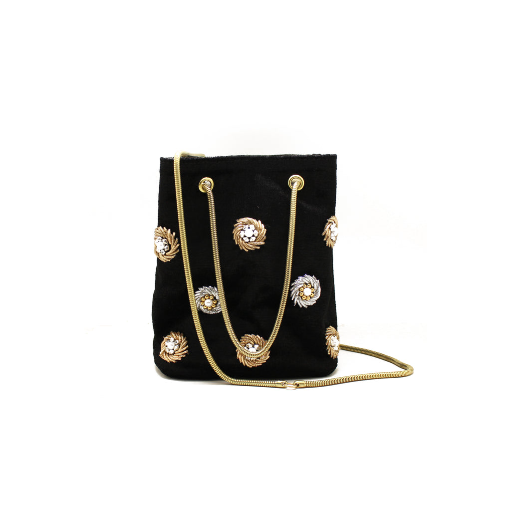 mini black bucket bag