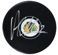 Alex DeBrincat Chicago Blackhawks Signed Autographed Blackhawks Logo NHL Hockey Puck Global COA with Display Holder